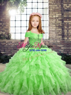 New Arrival Lace Up Little Girls Pageant Dress Beading and Ruffles Sleeveless Floor Length