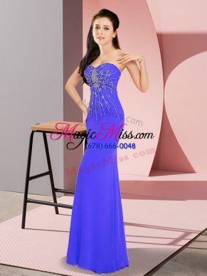 Blue Sleeveless Chiffon Zipper Prom Evening Gown for Prom and Party