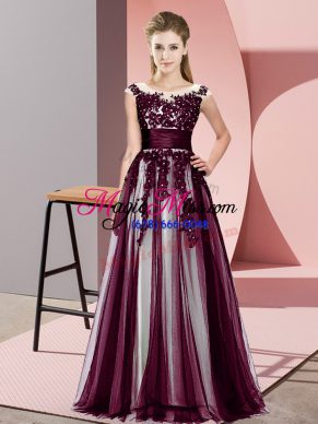 Dark Purple Sleeveless Beading and Lace Floor Length Damas Dress