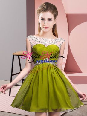 Olive Green Sleeveless Chiffon Backless Prom Dress for Prom and Party