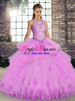 Sleeveless Lace and Embroidery and Ruffles Lace Up Quince Ball Gowns