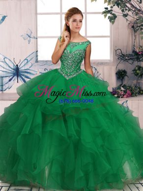 Super Green Sleeveless Organza Zipper 15th Birthday Dress for Military Ball and Sweet 16 and Quinceanera