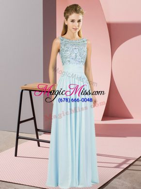 Unique Chiffon Scoop Sleeveless Backless Beading Dress for Prom in Light Blue