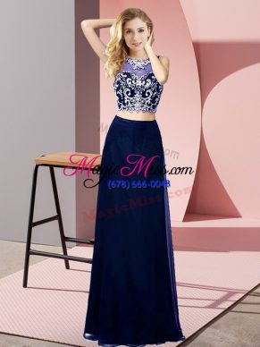 Flirting Blue Prom Party Dress Prom and Party with Beading Scoop Sleeveless Backless