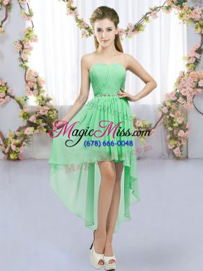 Empire Bridesmaid Gown Green Sweetheart Chiffon Sleeveless High Low Lace Up
