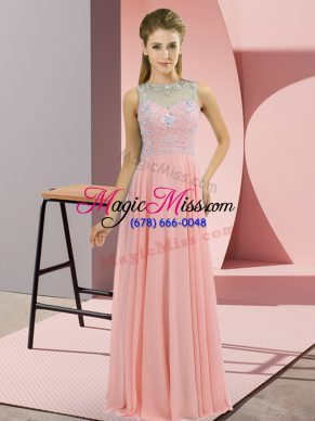 Modern Floor Length Pink Prom Dresses High-neck Sleeveless Zipper