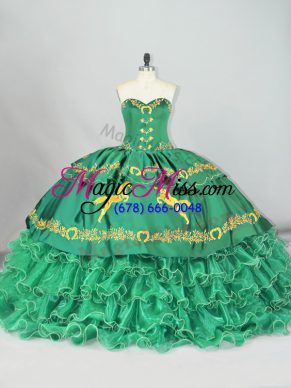 Charming Green Sleeveless Embroidery and Ruffled Layers Lace Up Vestidos de Quinceanera