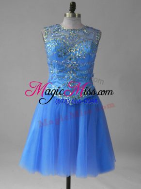 Free and Easy Sleeveless Mini Length Beading and Sequins Lace Up Prom Dresses with Blue