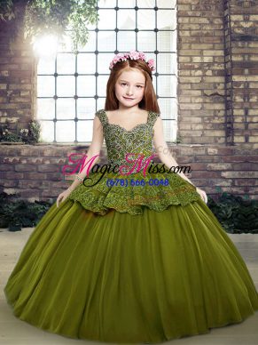 Custom Designed Tulle Sleeveless Floor Length Little Girl Pageant Gowns and Beading