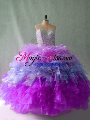 Adorable Multi-color Sleeveless Floor Length Beading and Ruffles Lace Up 15 Quinceanera Dress