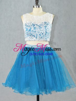 Adorable Blue Zipper Homecoming Dress Lace Sleeveless Mini Length