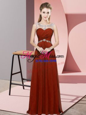 Chiffon Scoop Sleeveless Backless Beading Prom Dresses in Rust Red