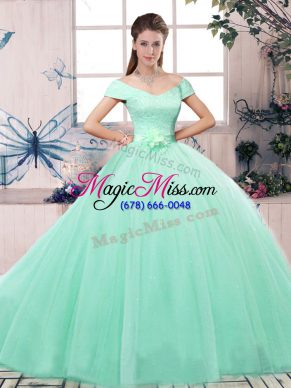 Artistic Floor Length Ball Gowns Short Sleeves Apple Green Quinceanera Dresses Lace Up