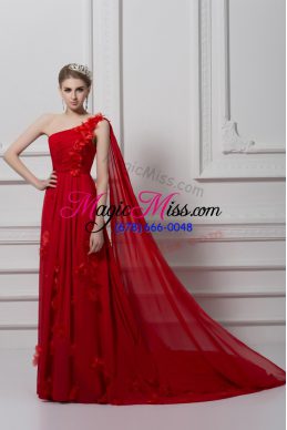 Red Sleeveless Ruching and Hand Made Flower Lace Up