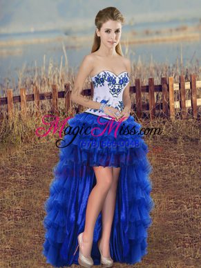 Organza Sleeveless High Low Prom Homecoming Dress and Embroidery and Ruffled Layers