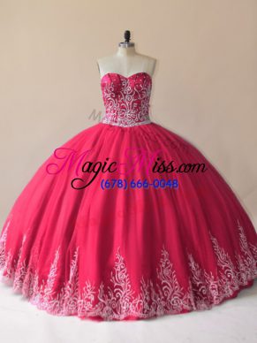 Embroidery Sweet 16 Quinceanera Dress Red Lace Up Sleeveless Floor Length