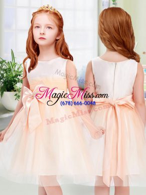 Peach Sleeveless Bowknot Knee Length Flower Girl Dress