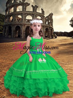 Satin and Organza Sleeveless Floor Length Little Girls Pageant Gowns and Embroidery and Ruffled Layers