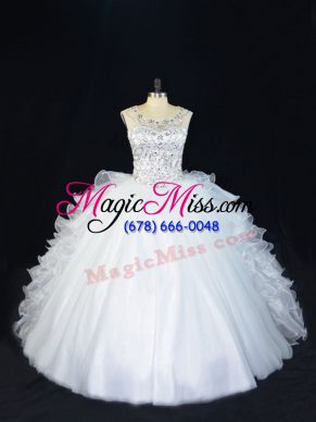 Floor Length Ball Gowns Sleeveless White Quinceanera Dress Lace Up