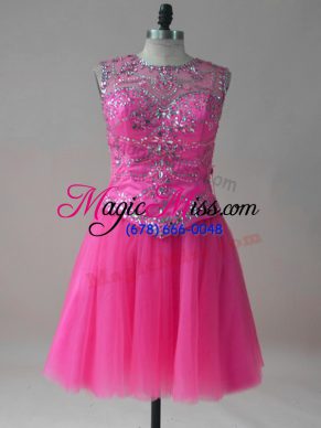 Hot Pink Scoop Neckline Beading Homecoming Dress Online Sleeveless Lace Up