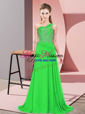 Floor Length Side Zipper Prom Dress Green for Prom and Party with Beading