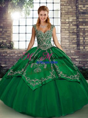 Floor Length Green 15th Birthday Dress Straps Sleeveless Lace Up