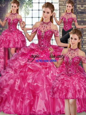 Sweet Sleeveless Lace Up Floor Length Beading and Ruffles Quinceanera Dresses