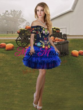Pretty Royal Blue Sleeveless Organza Lace Up for Prom and Party