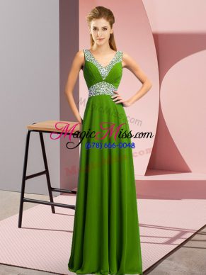 Gorgeous Floor Length Lace Up Prom Dresses Green for Prom and Party with Beading