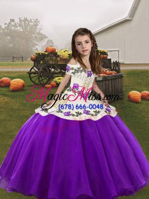Eggplant Purple Ball Gowns Organza Straps Sleeveless Embroidery Lace Up Pageant Dress Wholesale