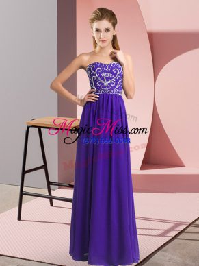Purple Chiffon Lace Up Prom Dress Sleeveless Floor Length Beading