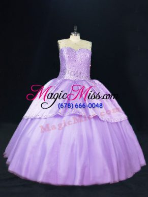 Floor Length Lace Up 15th Birthday Dress Lavender for Sweet 16 and Quinceanera with Beading