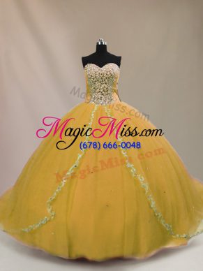 Custom Design Brown Ball Gowns Beading Quinceanera Gowns Lace Up Tulle Sleeveless