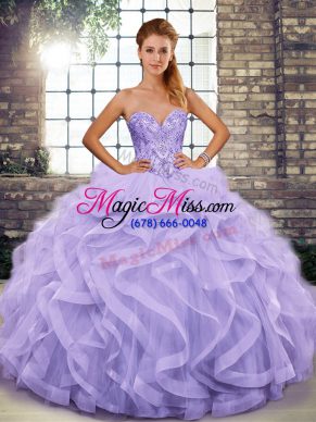 Enchanting Lavender Tulle Lace Up Quinceanera Gown Sleeveless Floor Length Beading and Ruffles