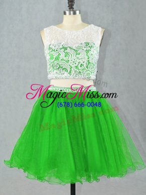 Hot Sale Green Zipper Homecoming Party Dress Lace and Appliques Sleeveless Mini Length