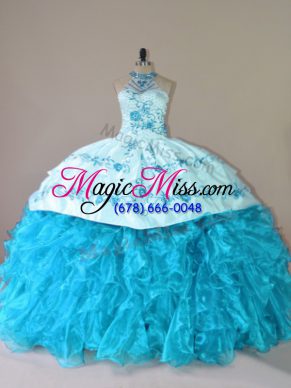 Organza Sleeveless Ball Gown Prom Dress Court Train and Embroidery and Ruffles