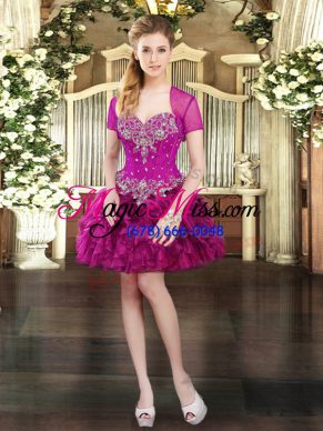 Fuchsia Sweetheart Neckline Beading and Ruffles Party Dress Wholesale Sleeveless Lace Up