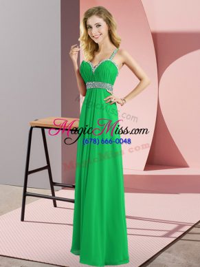 Fancy Green Evening Dress Prom and Party with Beading Straps Sleeveless Criss Cross