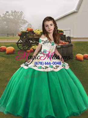 Customized Turquoise Sleeveless Embroidery Floor Length Little Girls Pageant Dress