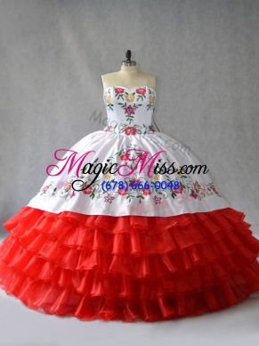 Sweetheart Sleeveless Organza 15 Quinceanera Dress Embroidery and Ruffled Layers Lace Up