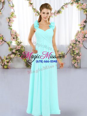Aqua Blue Bridesmaids Dress Wedding Party with Hand Made Flower Straps Sleeveless Lace Up