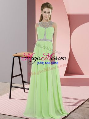 Yellow Green Empire Scoop Sleeveless Chiffon Floor Length Zipper Beading Prom Dresses