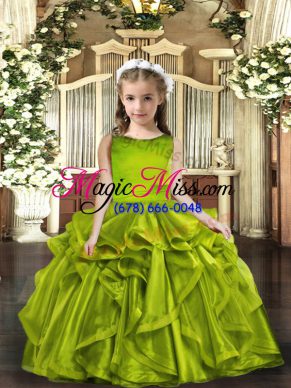 Great Olive Green Scoop Lace Up Ruffles Little Girl Pageant Gowns Sleeveless