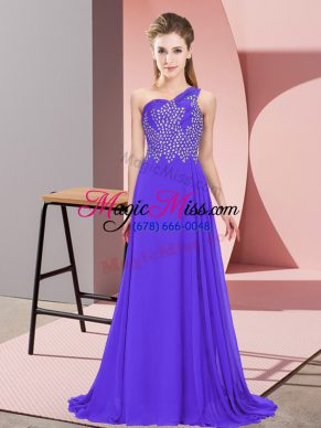 Purple Sleeveless Beading Floor Length Homecoming Dress