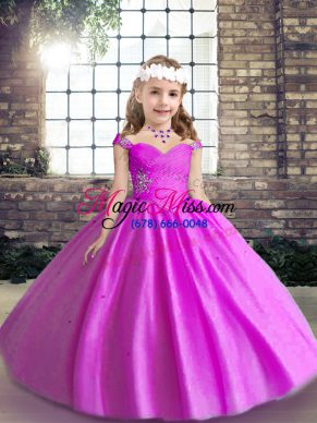 Excellent Ball Gowns Pageant Dress Womens Lilac Straps Tulle Sleeveless Floor Length Lace Up