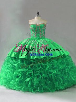 Vintage Green Sweetheart Lace Up Embroidery and Ruffles Sweet 16 Quinceanera Dress Sleeveless
