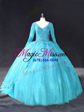 Modern Long Sleeves Lace and Appliques Lace Up Quinceanera Gowns