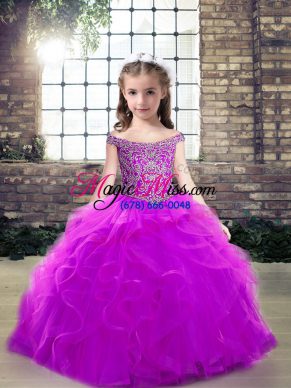 Purple Sleeveless Tulle Lace Up Pageant Dress Wholesale for Party and Wedding Party