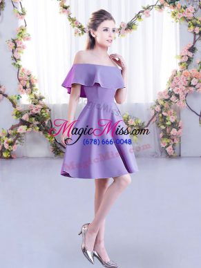 Shining Lavender Short Sleeves Mini Length Ruching Zipper Bridesmaid Gown