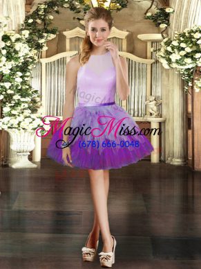 Fantastic Multi-color Tulle Zipper Scoop Sleeveless Mini Length Evening Dress Ruffles